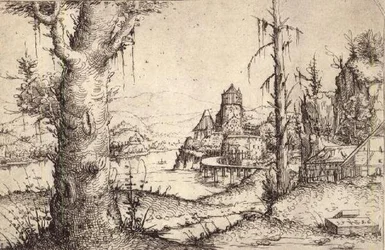 Paysage fluvial avec un arbre robuste