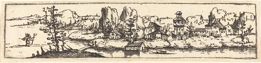 Paysage fluvial avec Saint Christophe