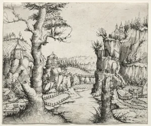 Paysage de rivière avec des rochers à gauche et à droite