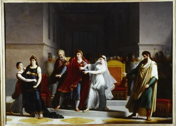Dernière scène de la tragédie "Rodogune" au Théâtre-Français., en 1810 (huile sur toile)
