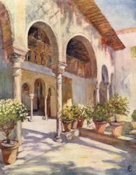 Arcade du Generalife, Grenade (lithographie couleur)