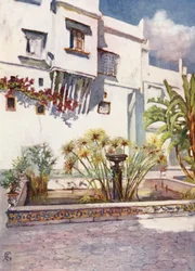 Cour du Bardo, Alger (lithographie couleur)