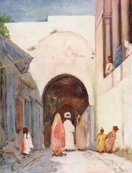 Porte de la Grande Mosquée, Tunis (lithographie couleur)