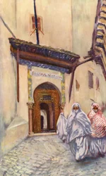 Entrée de la Bibliothèque nationale, Alger (lithographie couleur)