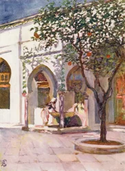 Fontaine dans la cour de la Grande Mosquée, Alger (lithographie couleur)