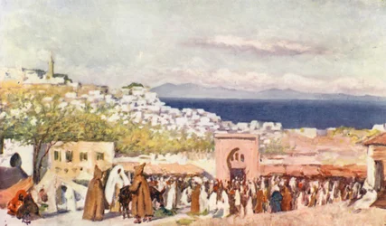 Tanger depuis la place du marché (lithographie couleur)