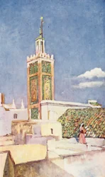 Le minaret de la Grande Mosquée de Tanger (lithographie couleur)
