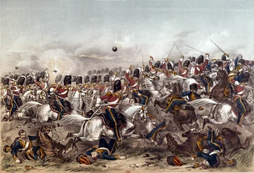 Bataille de Balaclava. Brillante charge des Scots Greys, 25 octobre 1854, gravée par Augustus Butler, publiée par Stannard et Dixon, Londres, 6 janvier 1855