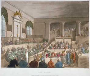 Vue intérieure de la maison des sessions, Old Bailey, avec un tribunal en session, Londres, 1809