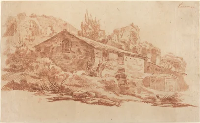 Bâtiment rustique parmi les ruines romaines