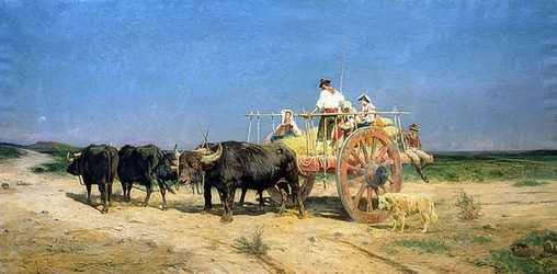 Chariot tiré par des buffles