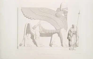 Un lion ailé à tête humaine de Nimroud [Calah], 1849