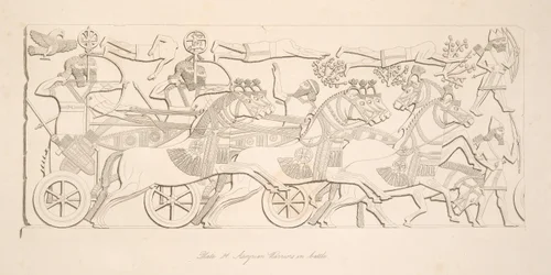 Guerriers assyriens en bataille, des Monuments de Ninive, pub. 1849