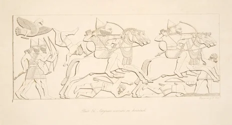 Guerriers assyriens à cheval, des Monuments de Ninive, pub. 1849