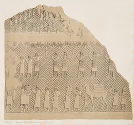 Captifs et partie de la ville fortifiée (Kouyunjik), illustration des Monuments de Ninive, 1858