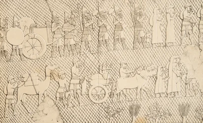 Détail des captifs et du butin de la ville de Lachich, illustration des Monuments de Ninive, 1858