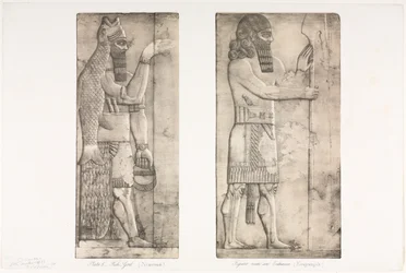 Monuments de Ninive : Planche 6, Dieu-poisson Nimroud, figure près d