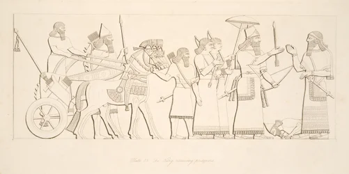 Le roi recevant des prisonniers, des Monuments de Ninive, pub. 1849