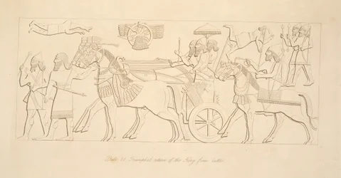 Retour triomphal du roi de la bataille, des Monuments de Ninive, pub. 1849
