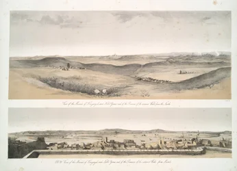 Vue des monticules de Kouyunjik [Quyunjik] et Nebbi Yunus, et des restes des murs extérieurs, depuis Mossoul