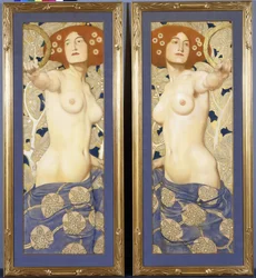 Une paire de pastels sur papier, représentant des figures féminines semi-nues, c.1900