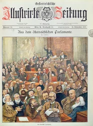 Une session orageuse au Parlement autrichien à Vienne, 1897