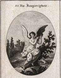 Allégorie de la curiosité représentée avec un drapé parsemé d