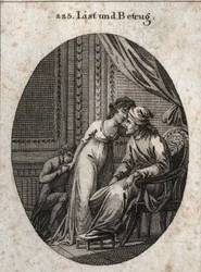 Allégorie de la ruse et de la tromperie. Expression : Qui te donne plus de caresses que d