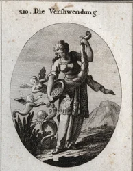 Allégorie de la prodigalité représentée avec un bandeau sur les yeux et secouant une corne d