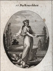 Allégorie de la chasteté portant une couronne de cannelle, symbole de la chasteté chez les Égyptiens, ainsi que l