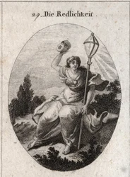 Allégorie de la loyauté ou de la sincérité jetant un masque, attribut de la feinte et du mensonge. Son emblème est une lanterne de cristal symbolisant l