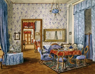 Chambre de style Biedermeier, vers 1830, aquarelle, Autriche