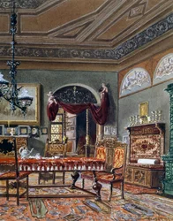 Hall de style Biedermeier, aquarelle, Autriche