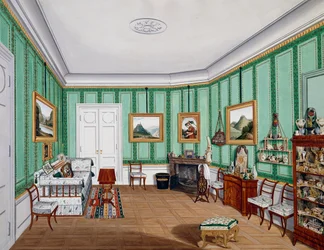 Pièce de style Biedermeier, vers 1850, aquarelle, Autriche