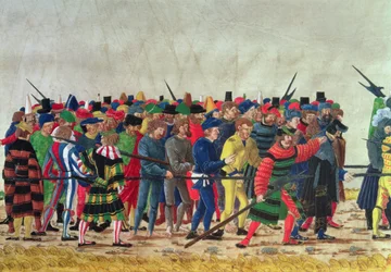 Hallebardiers de Maximilien I (1459-1519) gardant des prisonniers français