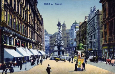 Carte postale représentant le Graben à Vienne, c.1910