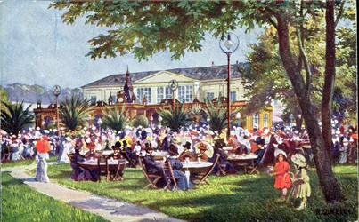 Carte postale représentant la terrasse du café Meierei-Tivoli, quartier de Schönbrunn, Vienne