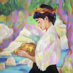 Femme pensive avec du pain