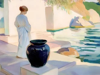 Vase bleu « Femme sereine »