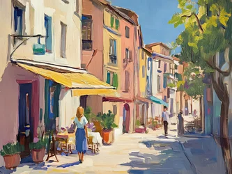 Une rue animée bordée de cafés européens