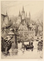 Tours gothiques et rivière, Cologne
