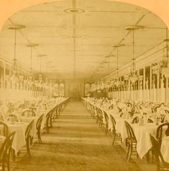 Salle à manger, Grand Union Hotel, Saratoga, plus grande salle à manger du monde, 1882