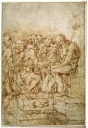 Christ avec des symboles de la Passion entouré de sept figures