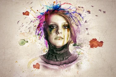 Portrait à la peinture colorée