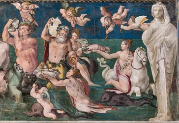 Triomphe de Vénus, scène marine avec dauphins et cupidons
