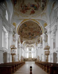 Vue intérieure de l’église abbatiale de l’architecte Johann Balthasar Neumann (1687-1753), Neresheim, Allemagne