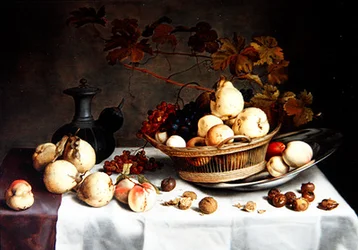 Nature Morte de Coings dans un Panier, autres Fruits et Objets