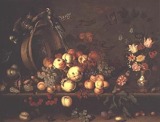 Nature morte avec fruits, fleurs et perroquets, début des années 1620