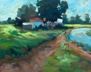 Route de la ferme, vers 1980-95 (huile sur toile)