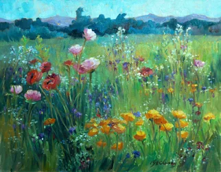 Champ de coquelicots, vers 1980-95 (huile sur toile)
